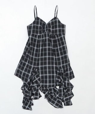 WEGO チェックイレヘムキャミワンピース ブラックチェック1