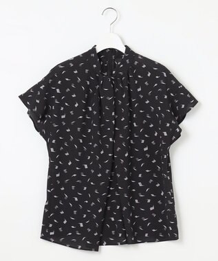 自由区 L 【洗える】ブラッシュドシャドープリント ブラウス モノトーン系