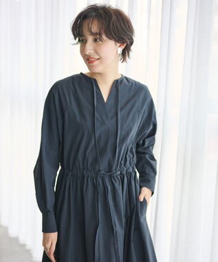 #Newans 【撥水加工/洗濯機可能】ドルマンスリーブドロストワンピース ネイビー