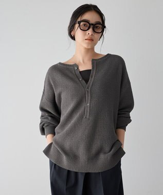 YECCA VECCA 2wayヘンリーネックルーズニット Charcoal Gray