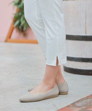 Tiaclasse 【洗える/撥水】スカラップニットフラットパンプス グレージュ