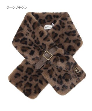 MOONBAT FURLA（フルラ）ベルト差し込みファーティペット アーチロゴ フェイクファー ダークブラウン