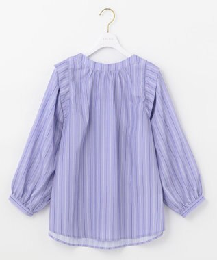 ANY SIS 【洗える】タックボリュームスリーブ ブラウス ブルーストライプ