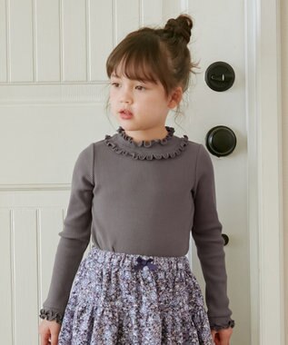 ANY KIDS テレコハイネック長袖Tシャツ チャコール