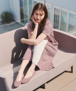 Tiaclasse 【洗える/撥水】スカラップニットフラットパンプス ピンク