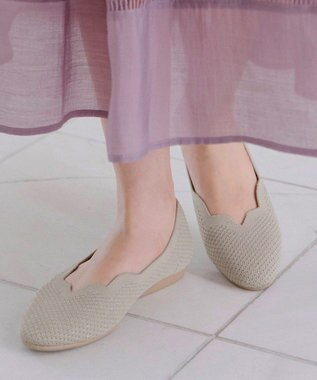 Tiaclasse 【洗える/撥水】スカラップニットフラットパンプス グレージュ
