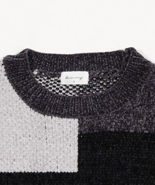 WEGO 【ユニセックス着用ITEM】ベロアモールカラーブロックプルオーバー ブラック中濃色