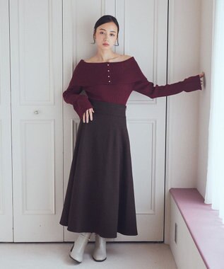 earth music&ecology ２Ｗａｙオフショルニットプルオーバー Red