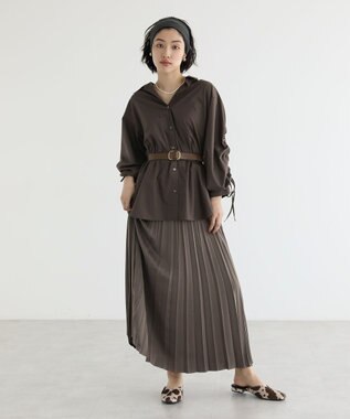 Green Parks サテン変形プリーツスカート Brown