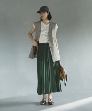 Green Parks サテン変形プリーツスカート Green