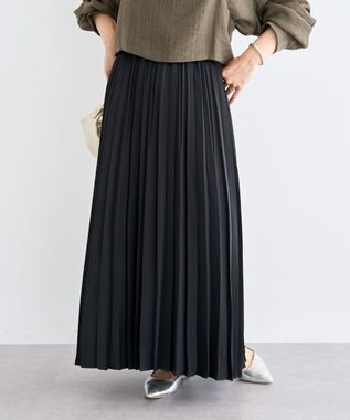 Green Parks サテン変形プリーツスカート Black