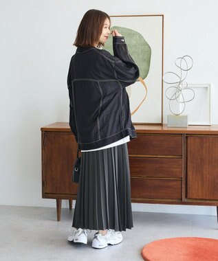 Green Parks サテン変形プリーツスカート Charcoal Gray