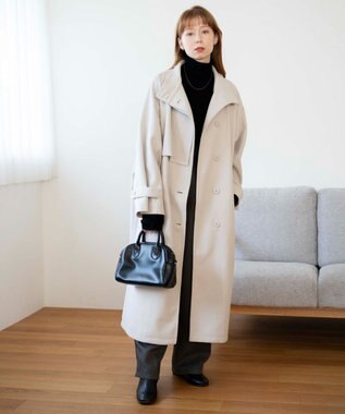 WEGO スタンドカラーロングコート ホワイトアイボリー