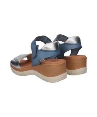 INTER-CHAUSSURES 【Marila】異素材コンビウエッジサンダル ブルーコンビ