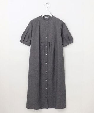 J.PRESS LADIES 【洗える】麻ポリエステルストレッチ ワンピース ブラックシャンブレー系