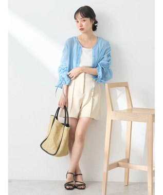 earth music&ecology キラキラシアーギャザーシャツ Blue