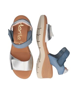INTER-CHAUSSURES 【Marila】異素材コンビウエッジサンダル ブルーコンビ