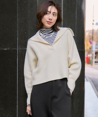 23区 L 【洗える】ウールカシミヤチャンキー クロップド スキッパーニット