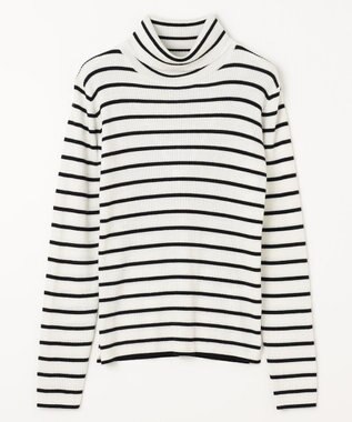 ANY ウールブレンドリブニット オフベース×ブラックラインボーダー