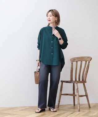 AMERICAN HOLIC 金ボタンバックシャンロングシャツ Dark Green
