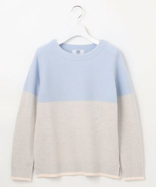 J.PRESS LADIES L 【WEB限定カラーあり・洗える】CAT ボートネック ブロッキング ニット ライラックブルー×ライトグレー×オフ系