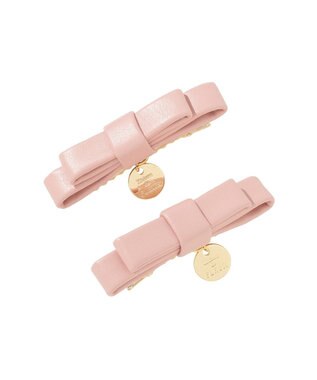 Maison de FLEUR 【2個セット】フェイクレザーリボンクリップセット Pink