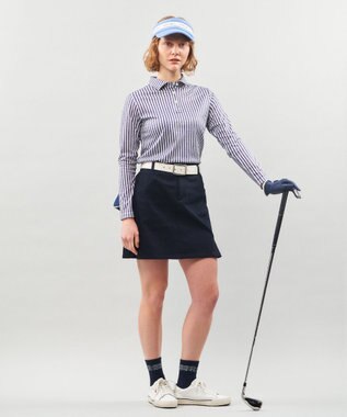 23区GOLF 【WOMEN】ロゴレイヤーストライプシャツ ダルブルー系2
