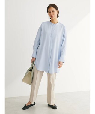 Green Parks イージーケア　比翼ボタンチュニック Sax