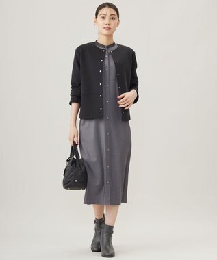 J.PRESS LADIES L 【洗える】T/Rウォッシャブルギャバ バンドカラー ワンピース グレー系