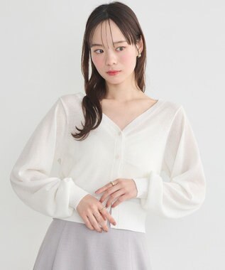 earth music&ecology シアーラメＶネックカーディガン Off White