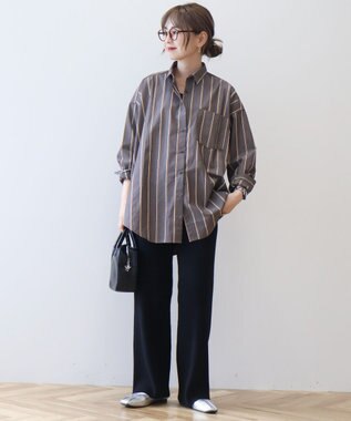 AMERICAN HOLIC ドビーストライプロングシャツ Brown