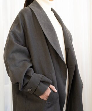muuc 〈軽やかな尾州産リネンウール〉ショールカラーコート　ロングシーズン 秋冬春 ゆったりシルエット セットアップ可能 ブラウン