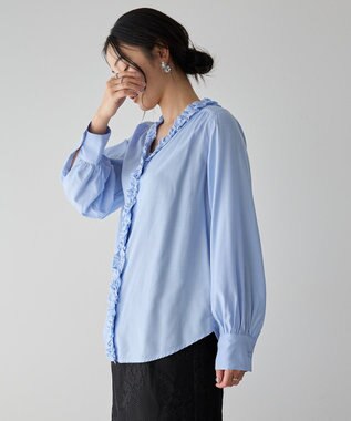 YECCA VECCA フリルVネックブラウス Blue