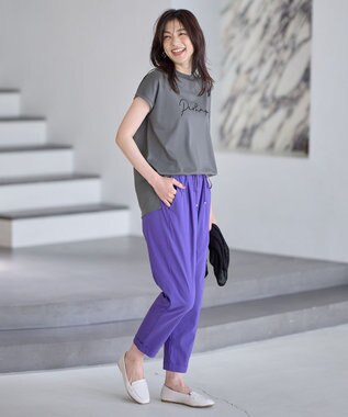 ANY 【汗ジミ防止加工】シルケットスムースフレンチスリーブ刺繍ロゴTシャツ チャコール