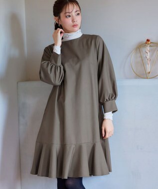 Tiaclasse L 裾フレアパフスリーブワンピース モカ