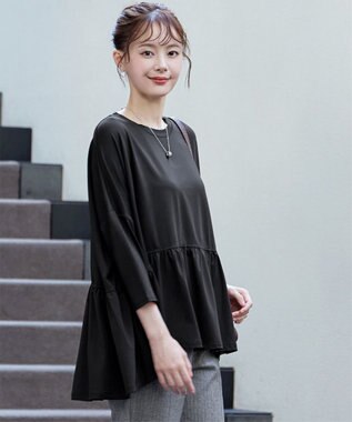 Tiaclasse 【洗える】ギャザーポンチョカットソープルオーバー ブラック