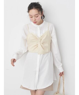 earth music&ecology ピンストライプ胸元レースビスチェ Beige