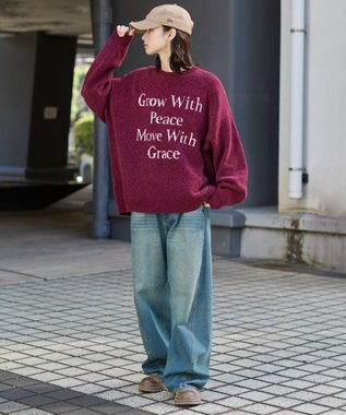 WEGO 【ユニセックス着用ITEM】ベロアモールグラフィックプルオーバー ワイン