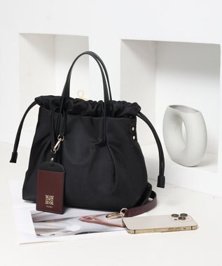 style code 【PADMA/パドマ】ナイロン×レザー　巾着　ショルダーバッグ 2WAY ブラック