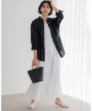 23区 【洗える】LIBECO バンドカラー シャツ ブラック