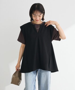 Green Parks リップルフレアベスト Black