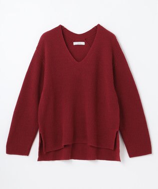 ANY ウールブレンドバルキーニット Vネック ボルドー