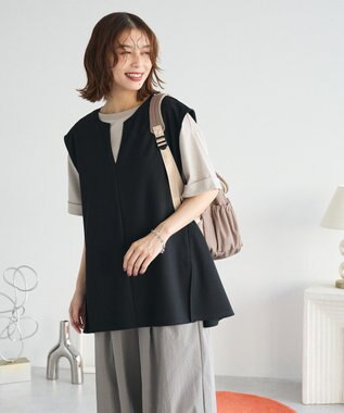 Green Parks リップルフレアベスト Black