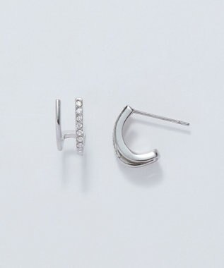 Phoebe 【金属アレルギー対応】メタル×ビジュー2ラインピアス　シルバー/サージカルステンレス シルバー