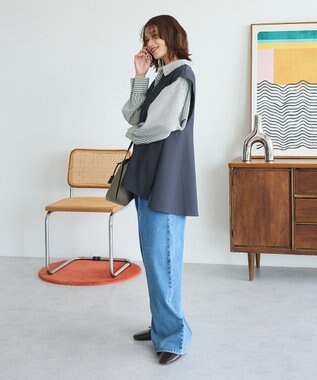 Green Parks リップルフレアベスト Charcoal Gray