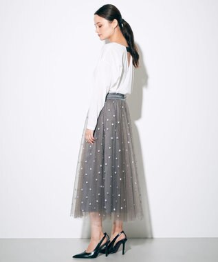 GRACE CONTINENTAL ブーツプリントチュールスカート グレー