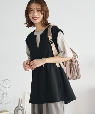 Green Parks リップルフレアベスト Black