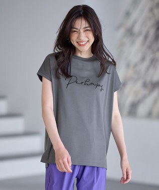 ANY 【汗ジミ防止加工】シルケットスムースフレンチスリーブ刺繍ロゴTシャツ チャコール