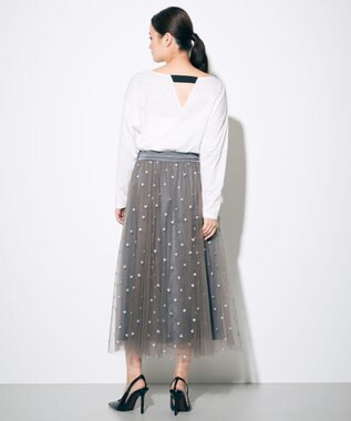 GRACE CONTINENTAL ブーツプリントチュールスカート グレー