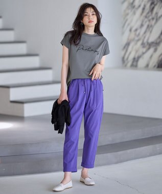 ANY 【汗ジミ防止加工】シルケットスムースフレンチスリーブ刺繍ロゴTシャツ チャコール